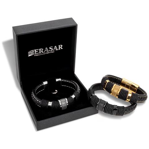 Bracciale da Uomo in Pelle, ""Ring"", 23cm, Argento - Foto 16