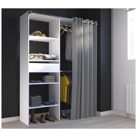 Paris Armadio A Vista 1 Tenda, 4 Ripiani, 2 Barre Appendiabiti, 1 Cassetto - Foto 6