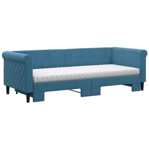 Divano Letto Estraibile Con Materassi Blu 80x200 Cm Velluto - Foto 9