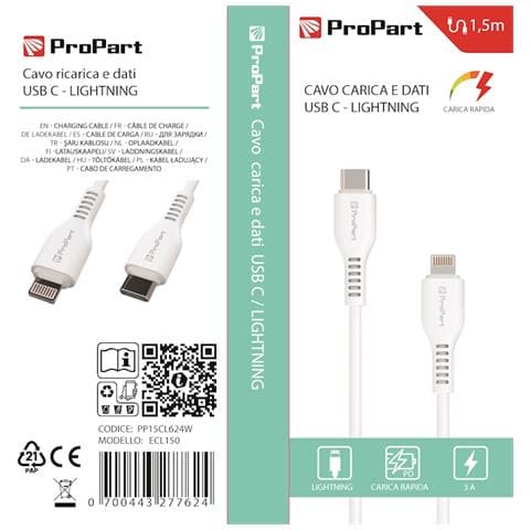 Cavo Lightning - Tipo-c 3a 1.5mt Carica Rapida E Dati Bianco - Foto 1