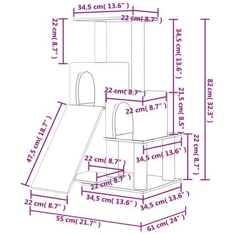 Albero Per Gatti Con Tiragraffi In Sisal Grigio Chiaro 82 Cm - Foto 6