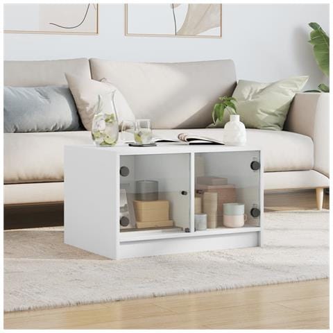 Tavolino Da Salotto Con Ante In Vetro Bianco 68x50x42 Cm - Foto 3