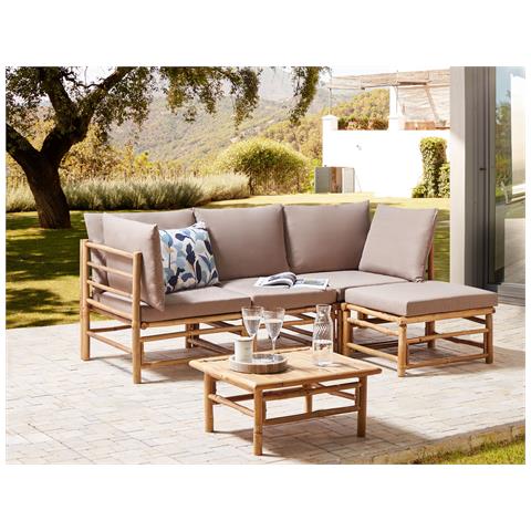 Set Di Divani Angolari Da Giardino 4 Posti Cerreto Lato Sinistro Legno Di Bambù Tortora - Foto 1