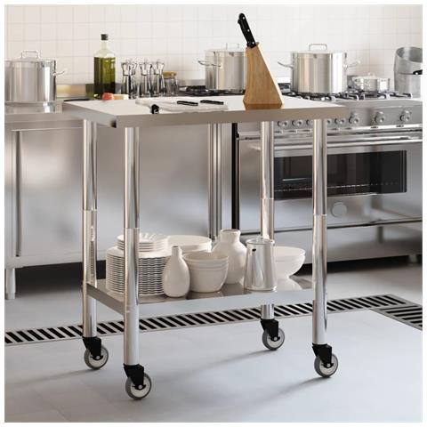 Tavolo da Lavoro Cucina con Ruote 82,5x55x85 cm in Acciaio Inox - Foto 3