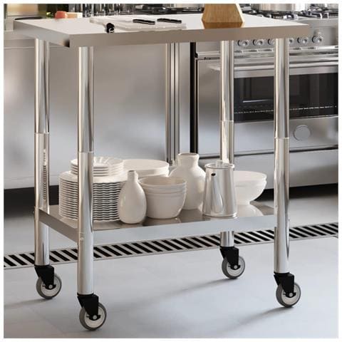 Tavolo da Lavoro Cucina con Ruote 82,5x55x85 cm in Acciaio Inox - Foto 1