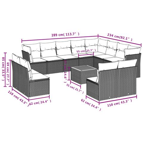 Set Divani da Giardino 13pz con Cuscini Nero in Polyrattan - Foto 2