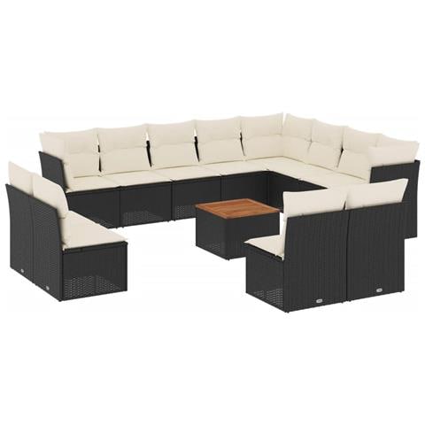 Set Divani da Giardino 13pz con Cuscini Nero in Polyrattan - Foto 1