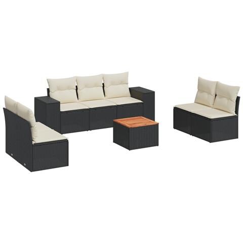 Set Divani da Giardino con Cuscini 8 pz Nero in Polyrattan - Foto 1