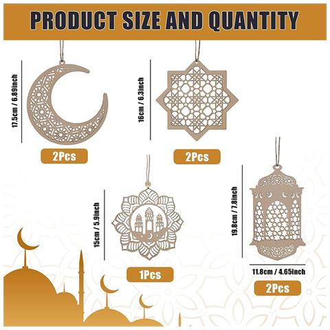 Decorazioni In Legno Per Ramadan - Set Di 7 Eleganti Orecchini Appesi Azisen - Foto 2