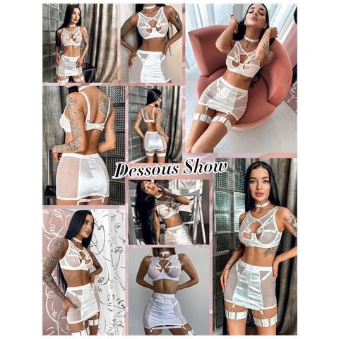 Set Di Lingerie Sexy 6 Pezzi Con Autoreggenti - Eleganza Bianca Per Ogni Occasione - Foto 3