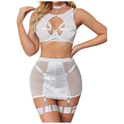 Set Di Lingerie Sexy 6 Pezzi Con Autoreggenti - Eleganza Bianca Per Ogni Occasione - Foto 1