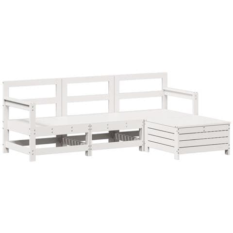 Set Salotto Da Giardino 4 Pz Bianco In Legno Massello Di Pino - Foto 2