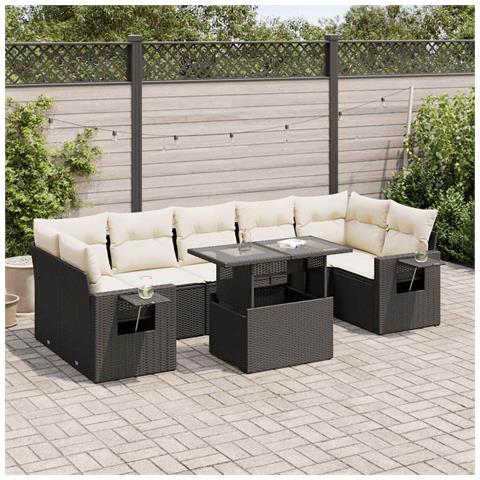 Set Divani Da Giardino Con Cuscini 8 Pz Nero In Polyrattan - Foto 1