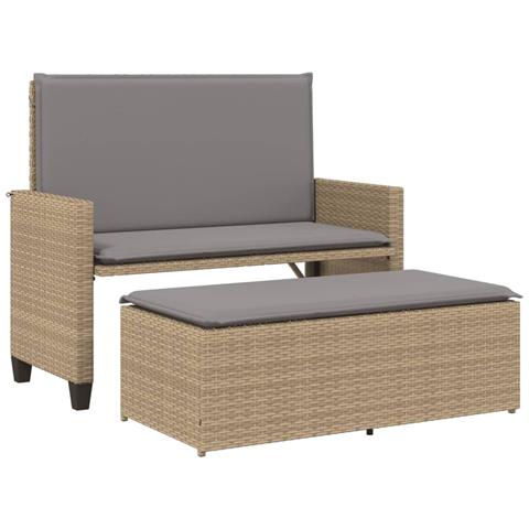 Lusso Casadino - Panca Da Giardino Con Cuscini E Poggiapiedi Beige In Polyrattan - Foto 1