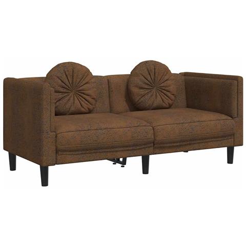 Divano a 2 Posti con Cuscini Marrone in Similpelle Scamosciata - Foto 1