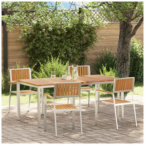 Set pranzo giardino  5 pezzi in legno massello di teak, Tavolo pranzo esterno  180x90x75 cm in legno massello di teak, Sedie giardino impilabili  4 pz in legno massello di teak e metallo - Foto 2