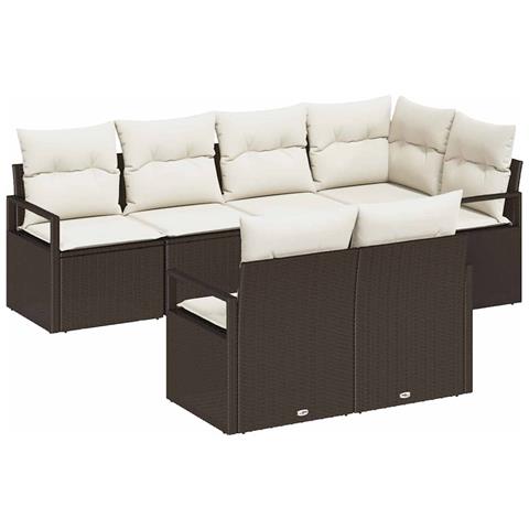 Set da giardino in 7 pezzi con cuscini Marrone Rattan in polietilene, Divano da giardino per 2 persone con cuscini Marrone Rattan in polietilene - Foto 1