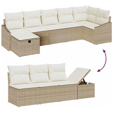 Set Di Divano da Giardino a 8 Pezzi con Cuscini Beige Polyrattan - Foto 9