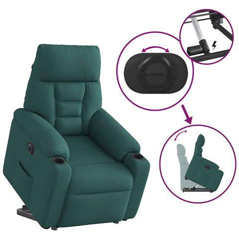 Poltrona Alzapersona Reclinabile Elettrica Verde Scuro Tessuto - Foto 9