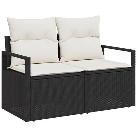 Set di Divani da Giardino con Cuscini in Rattan Pollo Marrone, Divano da Giardino a 2 Posti con Cuscini in Rattan Pollo Nero - Foto 1