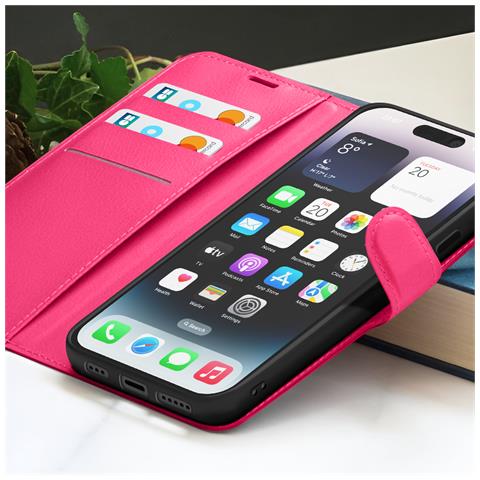 Custodia A Portafoglio Per Iphone 14 Pro Max Con Supporto E Linguetta Magnetica, Fucsia - Foto 2
