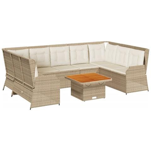 Set Divani da Giardino 7 pz con Cuscini in Polyrattan Beige - Foto 1