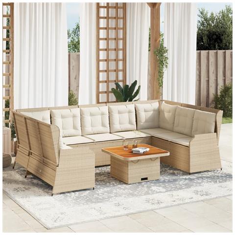 Set Divani da Giardino 7 pz con Cuscini in Polyrattan Beige - Foto 2