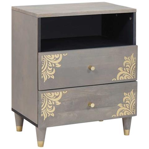 Armadio da Notte Grigio 50 x 33 x 62 cm legno massello di mango - Foto 1