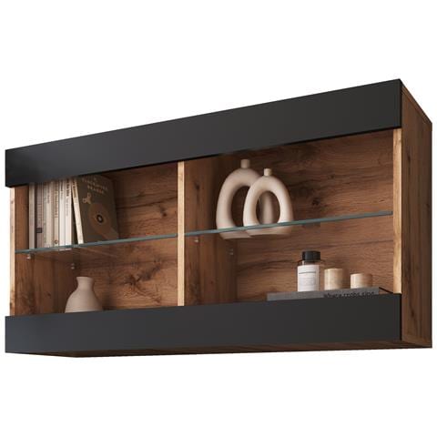 Komodee Tivoli Horizontal 100 Vetrina Sospesa, Rovere Wotan/nero, Senza Led, Larghezza 100 Cm X Altezza 50 Cm X Profondità 29 Cm, Per Soggiorno, Sala Da Pranzo - Foto 3