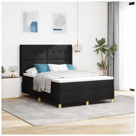 Letto a molle con materasso Nero 140 x 190 cm Tessuto - Foto 2