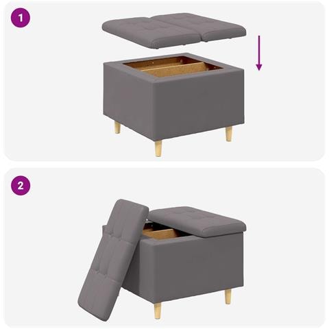 Pouf contenitore Grigio 60 x 60 x 45 cm Pelle sintetica - Foto 9