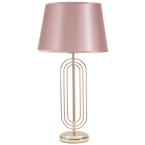 Lampada Da Tavolo Krista In Ferro Dorato Con Paralume In Tessuto Rosa Cipria - Foto 1