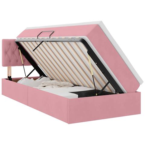 Letto con contenitore e LED con led Rosa 100 x 200 cm Velluto - Foto 1
