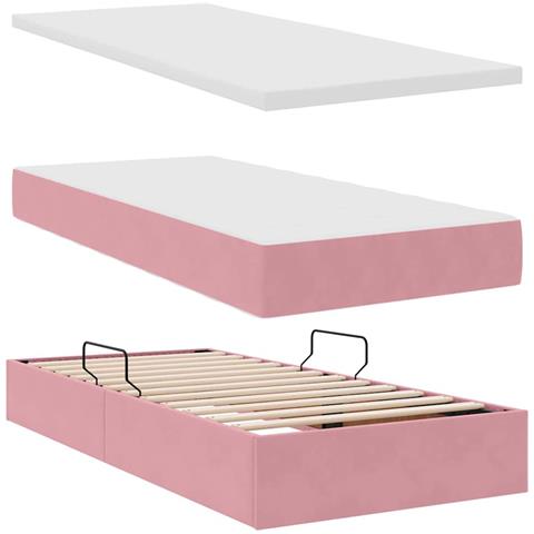 Letto con contenitore e LED con led Rosa 100 x 200 cm Velluto - Foto 9