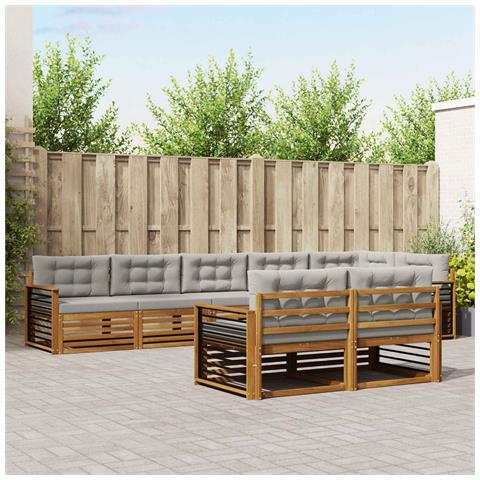 Set di divani da esterno 8 pcs Grigio Naturale e Chiaro - Foto 2