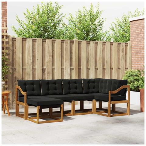 Set di divani da esterno con cuscino 6 pcs Naturale e Nero - Foto 2