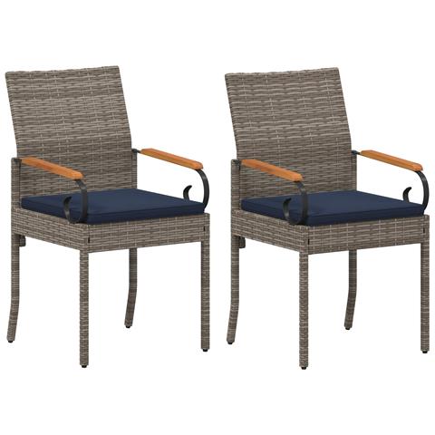 Sedie da giardino 2 pcs Grigio e Blu Navy Polyrattan e acacia - Foto 1