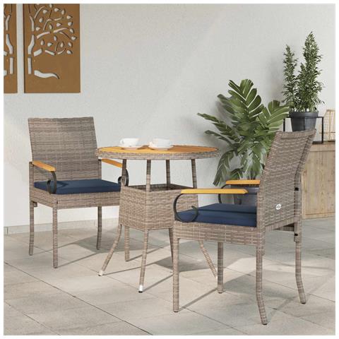 Sedie da giardino 2 pcs Grigio e Blu Navy Polyrattan e acacia - Foto 2