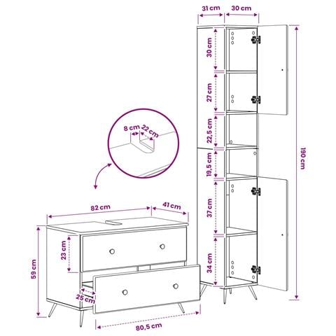 Set di Armadi da Bagno da 2 Pezzi BREDA Bianco Lucido - Foto 2