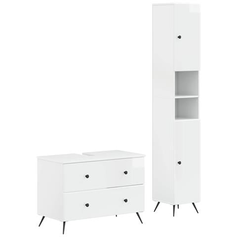 Set di Armadi da Bagno da 2 Pezzi BREDA Bianco Lucido - Foto 1