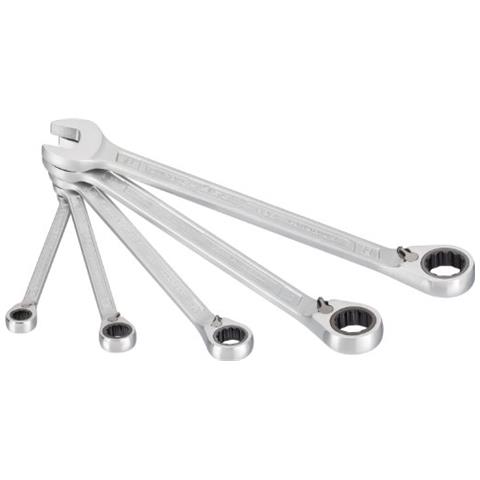 606/5 serie di Chiavi Combinate un Forchetta / Ad Anello con Cricchetto, Argento, Numero Utensili 5 - Foto 1