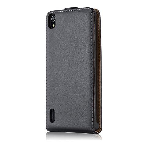 Custodia Compatibile Con Huawei P7 In Nero Carbone - Coperchio Protettivo In Design Flip Realizzato In Finta Pelle Liscia - Foto 2