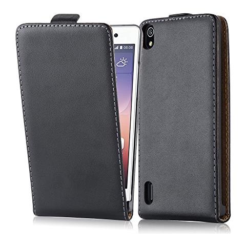 Custodia Compatibile Con Huawei P7 In Nero Carbone - Coperchio Protettivo In Design Flip Realizzato In Finta Pelle Liscia - Foto 1