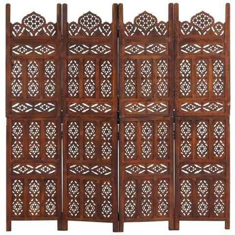 Divisorio 4 Pannelli Intaglio Marrone 160x165cm Mango Massello - Foto 2