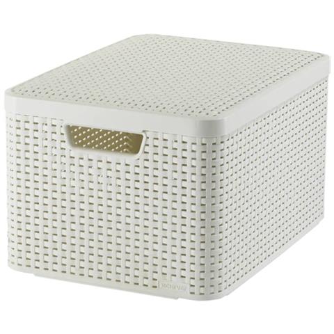 Pratico Cestino Portaoggetti Con Patta Color Crema Curver Rattan Style L - Foto 1