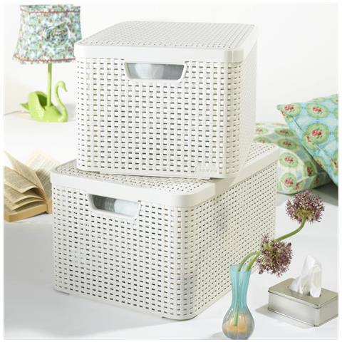 Pratico Cestino Portaoggetti Con Patta Color Crema Curver Rattan Style L - Foto 4