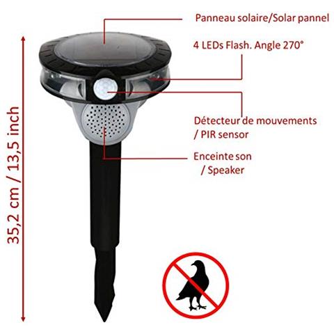 Repellente Per Uccelli Solari Con Flash 270 ° - 4 Led - Sonic 115 - Foto 4