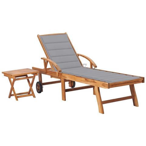 Lettino Prendisole con Tavolo e Cuscino in Massello di Teak - Foto 1