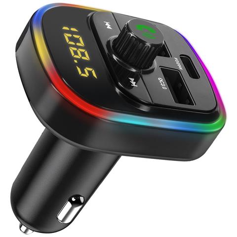 Trasmettitore Fm Bluetooth Con Caricatore Da Auto Usb Qc 3.0 E Usb-c 20w C4 Nero - Foto 1