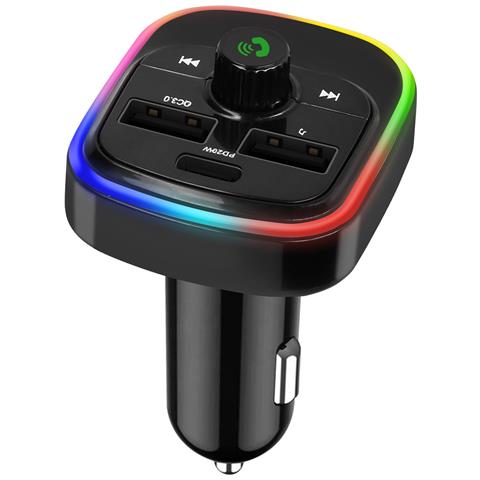 Trasmettitore Fm Bluetooth Con Caricatore Da Auto Usb Qc 3.0 E Usb-c 20w C4 Nero - Foto 2